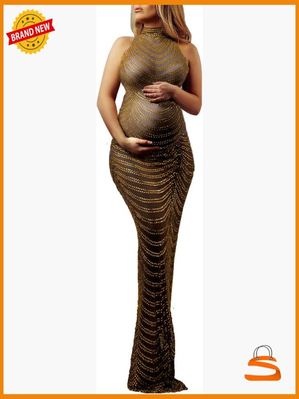 Maternity Photoshoot Dress Sleeveless Rhinestone Bodycon Sexy